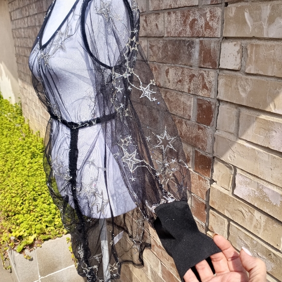 SHEIN Mesh Sheer Embellished Star Black Swim Cover-up Women Size Medium - Picture 6 of 12